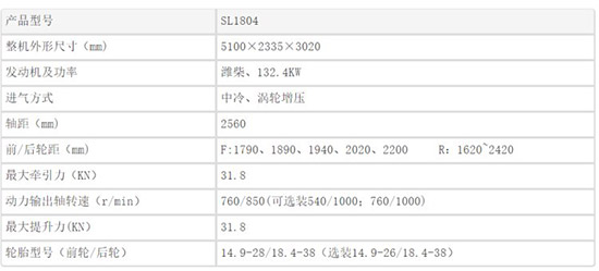 雙力SL1804輪式拖拉機參數