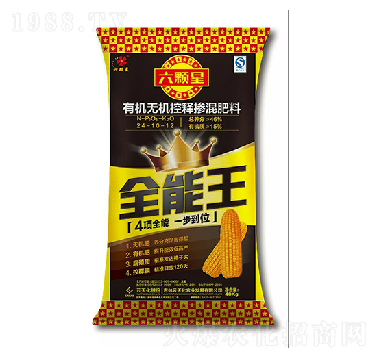 有機(jī)無(wú)機(jī)控釋長(zhǎng)效摻混肥24-10-12-六顆星-云天化